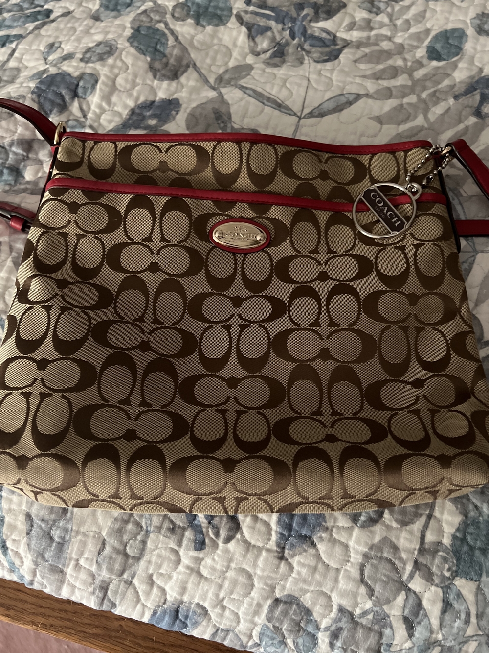Coach Signature Crossbody Bag in Khaki/Red